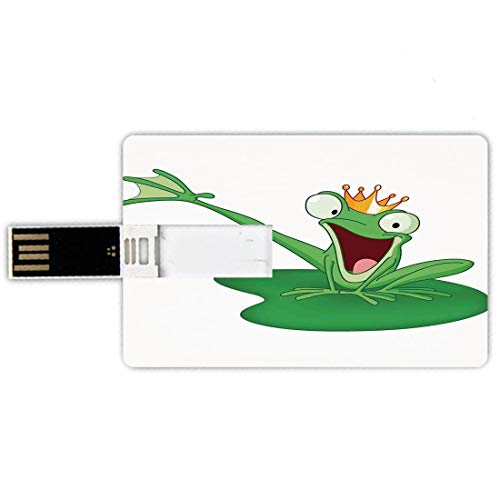 32GB Forma de tarjeta de crédito de unidades flash USB Decoración animal Estilo de tarjeta de banco de Memory Stick Happy Frog Prince con Crown in the Lake Personaje romántico Amor Arte de cuento de h