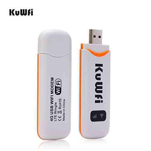 4G Dongle,KuWFi Hotspot de la red inalámbrica del enrutador de WiFi del coche Hotspot 4G / 3G de la red de punto de conexión USB de LTE con tarjeta SIM Soporte FDD LTE B1/B3/B7/B8/B20