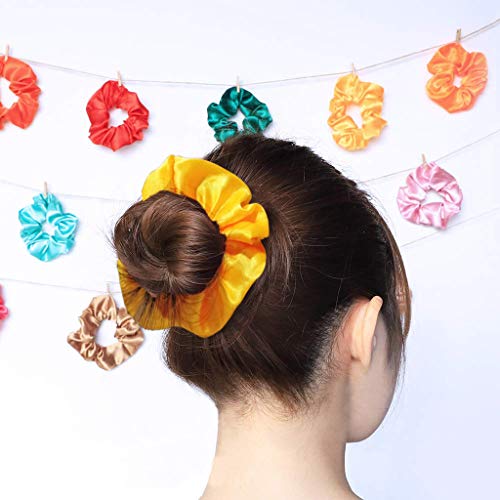 53 pcs Scrunchies de Satén para Cabello set,50 pcs coleteros scrunchies Tela Lazos y 2 pcs collar de conchas surfero 1 pcs Collar de Perla Mujer para el Cabello Ponytail Holder Headbands para Mujeres