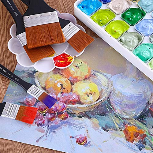 5pcs Juego de Brochas Planas Profesional Acuarela Ligero Mango Pintura Pincel Plano Pincel de Acuarela de Nylon Fácil de Usar y Limpiar Adecuado para Acrílico, Aceite, Acuarela,Pintura