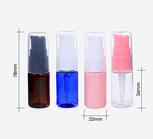 6 botellas de plástico vacías recargables de 10 ml con tapa transparente para maquillaje y maquillaje cosmético de viaje, dispensador de loción, baño y ducha