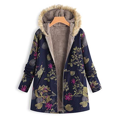 Abrigos para Mujer Invierno Chaqueta Suéter Floral Bolsillos con Capucha Jersey Tallas Grandes Sudadera con Capucha Caliente Y Esponjoso Gruesas Cerrojo De Capa Mantene Lino Ropa riou