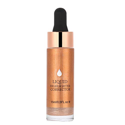 Aceite iluminador de con purpurina Líquido Resaltador Caída Maquillaje Brillante Contorno blanco Resaltador 3D Impermeable Maquillaje Mejillas faciales iluminadas(6#LIGHT COPPER)