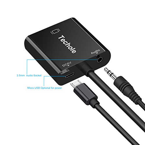 Adaptador HDMI a VGA, Techole HDMI a VGA (Macho a Hembra) 1080P Convertidor con Audio y Mirco USB Cable de Carga para PC, Portátiles, HDTV Proyectores, PS4/3 XBOX y Otros Dispositivos HDMI