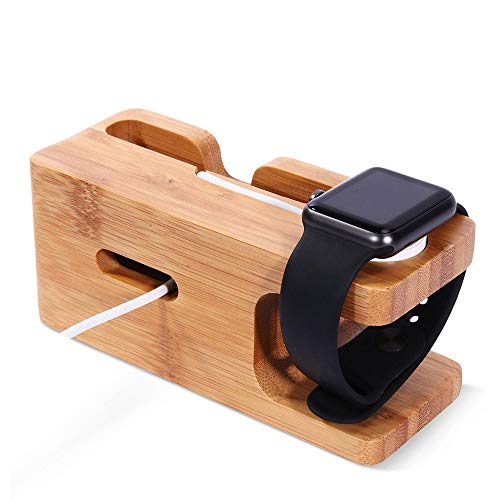 Adurei Stand con iPhone y Apple Watch Bambú Charging Estación Soporte Compatible con iPhone 11 XS X i8 i7 i6/Plus y iWatch 38/40/42/44mm Seire 5/4/3/2/1