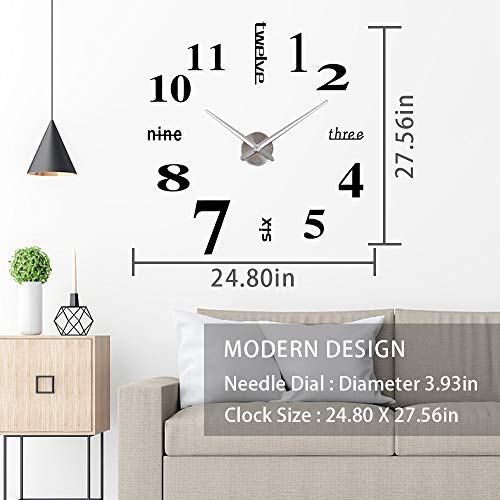 Afaneep Reloj Pared, 3D Gran Reloj de Pared Adhesivo Silencioso DIY Moderno Reloj sin Marco Adhesivo Etiqueta de Pared Decoración Ideal para la Casa Oficina Hotel - 2 Años de Garantía