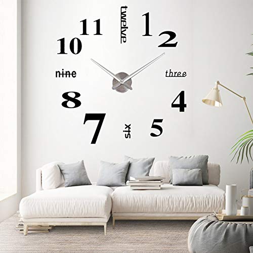 Afaneep Reloj Pared, 3D Gran Reloj de Pared Adhesivo Silencioso DIY Moderno Reloj sin Marco Adhesivo Etiqueta de Pared Decoración Ideal para la Casa Oficina Hotel - 2 Años de Garantía