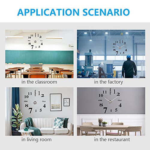 Afaneep Reloj Pared, 3D Gran Reloj de Pared Adhesivo Silencioso DIY Moderno Reloj sin Marco Adhesivo Etiqueta de Pared Decoración Ideal para la Casa Oficina Hotel - 2 Años de Garantía