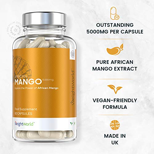 African Mango - Suplemento Natural De Mango Africano - Inhibidor Del Apetito Natural - Supresor Del Apetito A Base De Mango Africano Puro - Ayuda A Reducir Peso Y Quemar Las Grasas - 60 Cápsulas