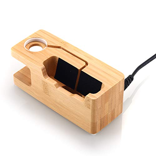 AICase Estación de Carga USB de Madera de bambú, Cargador de Escritorio, 3 Puertos USB 3.0 Hub, para iPhone 7/7Plus/6S/6/Plus/5s y Apple Watch de 38 mm/42 mm,Samsung y la mayoría de los Smartphones