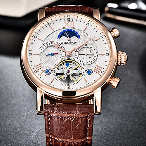 ailishabroy BINSSAW Reloj de Pulsera para Hombre Reloj automático a Prueba de Agua Mecánico Tourbillon Cuero Reloj Deportivo Relojes Deportivos de Acero Inoxidable Casual