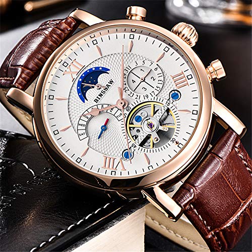 ailishabroy BINSSAW Reloj de Pulsera para Hombre Reloj automático a Prueba de Agua Mecánico Tourbillon Cuero Reloj Deportivo Relojes Deportivos de Acero Inoxidable Casual