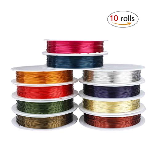 Alambre Manualidades de Cobre Cable la Joyería para Rebordear Metálico Accesorios de hacer bisutería para Diseño de Bisutería de 0,4 mm/26gauge para Niño DIY artesanía 10.9 yardas/rodar (10 colores)