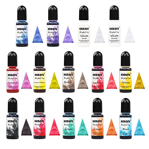 Alcohol Ink Set - 12 colores vibrantes de alta concentración de tinta a base de alcohol para la fabricación de placas de Petri de resina, pintura de resina epoxi, arte de tinta de alcohol(16 × 10 ml)