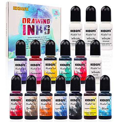 Alcohol Ink Set - 12 colores vibrantes de alta concentración de tinta a base de alcohol para la fabricación de placas de Petri de resina, pintura de resina epoxi, arte de tinta de alcohol(16 × 10 ml)