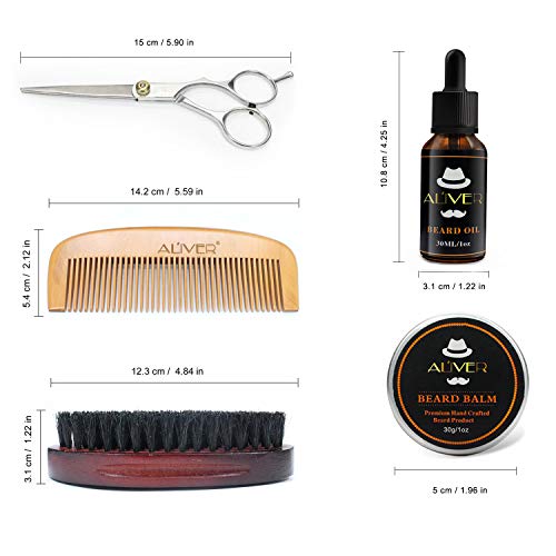 ALIVER Kit de cuidado de la barba para hombres Set para el cuidado de la barba con aceite para barba, cera de bálsamo para barba bigote, brocha para barba, peine para barba.