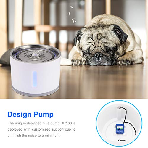 ALLOMN Dispensador de la Fuente de Agua para Mascotas, Soporte Automático del Dispensador para Perros Cat 3 Modos de Flujo de Agua Silencio Activado con Cable USB (2.4L) (Plata)