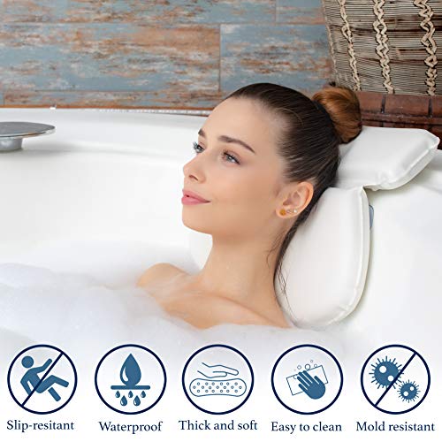 Almohada de Baño Para Tina| Soporte de Cojín para Cuello, Hombros y Cabeza| Con Ventosas Antideslizantes | Almohadas Impermeables para Jacuzzi, Bañera y Spa