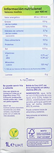 Alpro Central Lechera Asturiana Bebida de Coco con Arroz - Paquete de 6 x 1000 ml - Total: 6000 ml