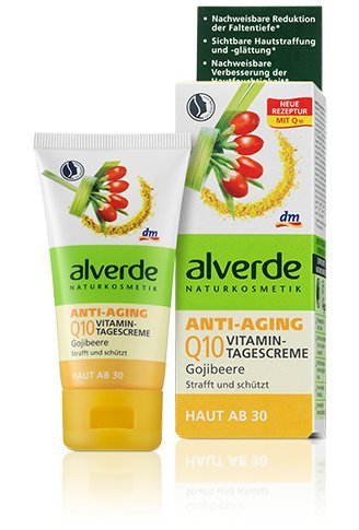 Alverde Goji Berry Crema de día con vitamina A, anti envejecimiento y elevación con Q10 natural y manteca de karité 50 ml