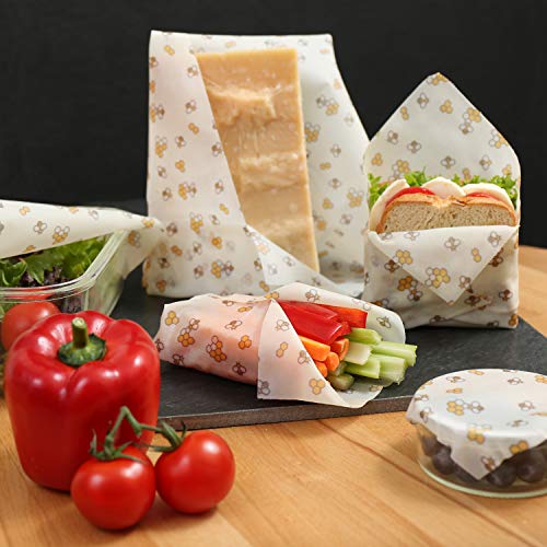 Amazy Envoltorio cera de abeja natual 100% (Set de 7) | Alternativa sostenible al papel de aluminio y papel albal - Para frutas, verduras, pan, queso y otros alimentos | Rollo certificado por la LFGB.