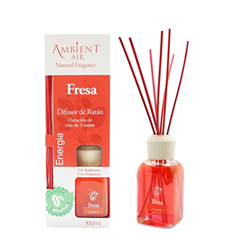 Ambientair Classic. Difusor de Varillas perfumadas. Ambientador Mikado Fresa. Difusor 100 ml con palitos de ratán. Ambientador sin Alcohol para casa.