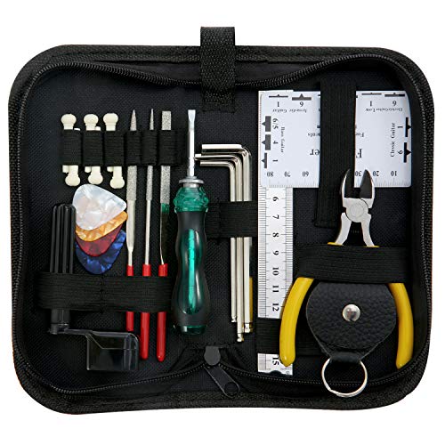 ammoon Kit Herramientas de Guitarra Mantenimiento de Reparación de Limpieza Incluye Organizador de Cuerdas y String Action Ruler&Calibre Herramienta de Medición&Juego de Llaves Hexagonales y Archivos