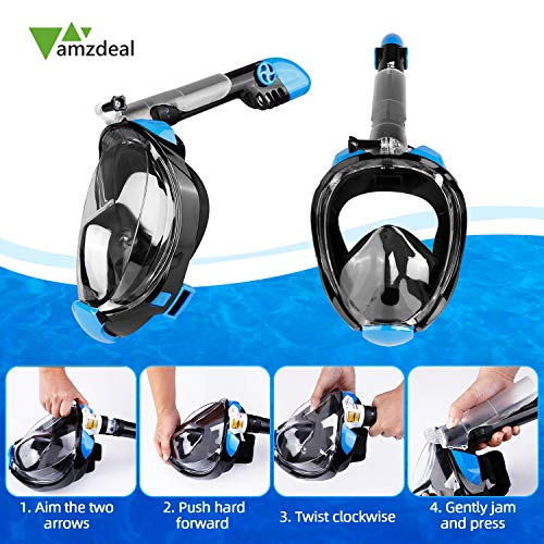 Amzdeal Máscara de buceo - Máscara de snorkel Plegable completa-mascarilla antifugas-sello de silicona a prueba , vista panorámica HD de 180 ° Compatible con soporte para cámara (L/XL)