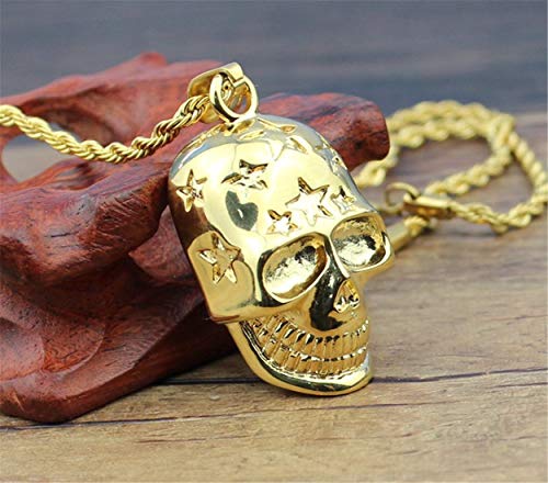 An baby123 Personalidad de Titanio de Acero Cráneo Colgante de Estilo Europeo y Americano Golden Ghost Head Colgante Collar de Acero Inoxidable Masculino