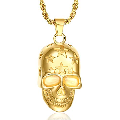 An baby123 Personalidad de Titanio de Acero Cráneo Colgante de Estilo Europeo y Americano Golden Ghost Head Colgante Collar de Acero Inoxidable Masculino