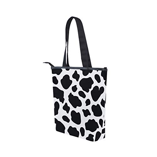 Animal Tote Bag Abstract Cow Skin Black White para mujeres Niñas Damas Bolsos de hombro para estudiantes Bolsos con correa de peso ligero Monedero Compras