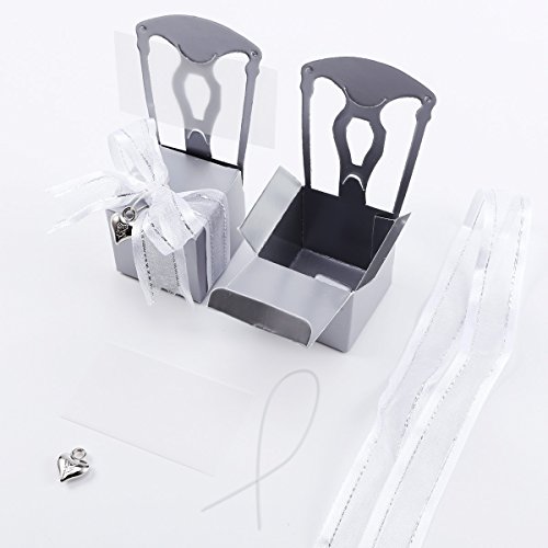 Anladia 50pcs Cajita para Regalo en Forma de Silla con Lazada en Organza Cajas Sillas del Color Gris con Plateado