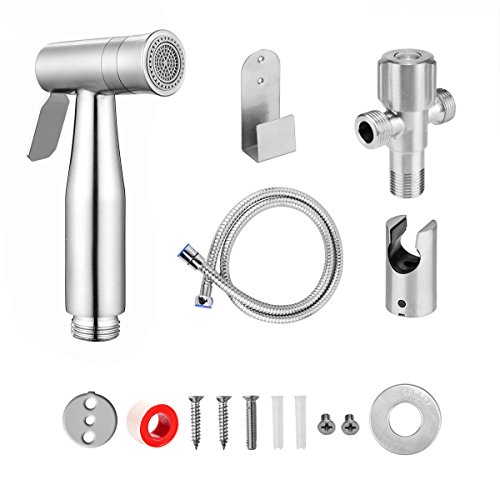 AOZBZ 2 Modos Mano Grifos de Bidé Shattaf Pulverizador, Acero Inoxidable Bidet de Ducha de Baño Spray Faucet con Manguera, tee Conectores, Soporte, Gancho