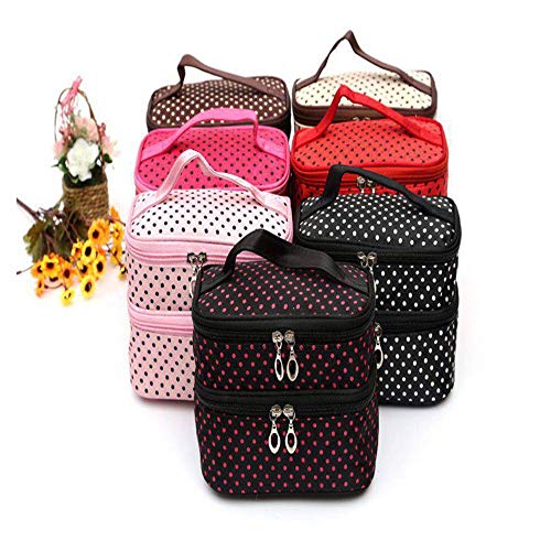 Aqiong CGS2 - Bolsa de maquillaje de doble capa de nailon impermeable para mujer - Bolsa de almacenamiento - 20 fundas vacunas 3 Rose