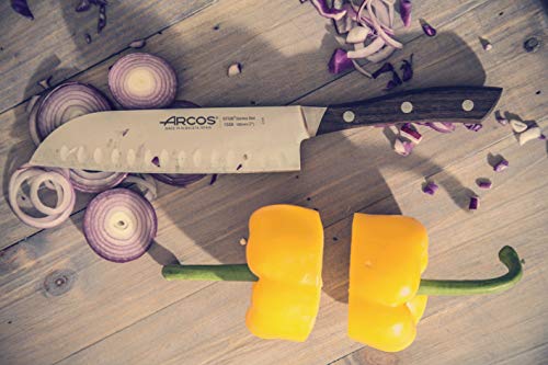 Arcos Serie Natura - Cuchillo Santoku Cuchillo Asiático - Hoja de Acero Inoxidable Forjado Nitrum 180 mm - Mango de Madera Palisandro Color marrón