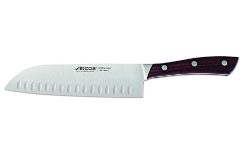 Arcos Serie Natura - Cuchillo Santoku Cuchillo Asiático - Hoja de Acero Inoxidable Forjado Nitrum 180 mm - Mango de Madera Palisandro Color marrón