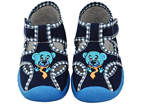 ARS Calzado para ninos pre-Escolar Deportes Plantilla de Cuero Zapatos Zapatillas de Estar por casa 20 21 22 23 24 25 26 (24, Azul Cuadros Osito)