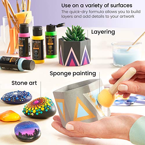 Arteza Set de pintura acrílica para manualidades, botes de 60ml, 20 colores mezclables a base de agua, acabado mate, pinturas acrílicas para lienzos, cristal, madera, cerámica, telas, arte y bricolaje