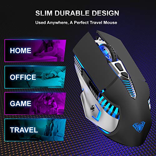 AULA SC200 Mouse InaláMbrico Para Juegos Con Bluetooth, BateríA Recargable Incorporada De 800 Mah, Efecto Luz RespiracióN RGB Computadora PortáTil Ratones