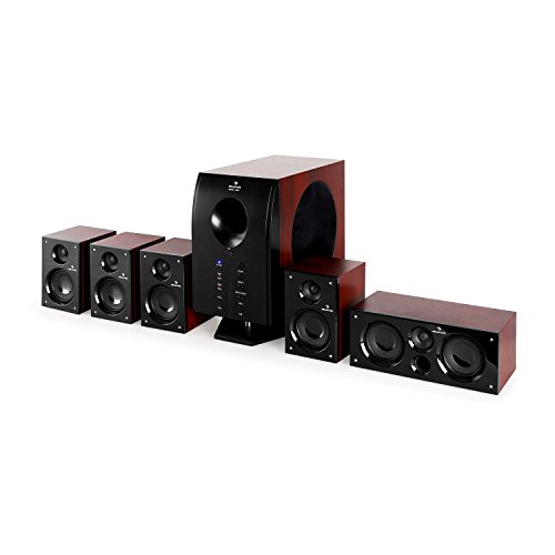 auna Areal 525 WD Sistema Sonido Envolvente 5.1 - Home Cinema Surround , 125W RMS , Subwoofer emisión Lateral 5,25" , Bass Reflex , 5 Altavoces satélite , Apagado automático , Marrón