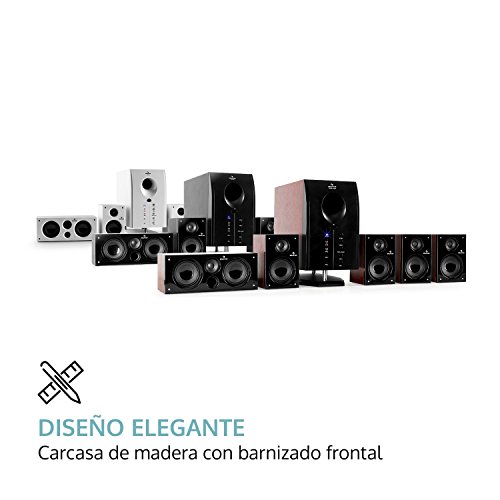 auna Areal 525 WD Sistema Sonido Envolvente 5.1 - Home Cinema Surround , 125W RMS , Subwoofer emisión Lateral 5,25" , Bass Reflex , 5 Altavoces satélite , Apagado automático , Marrón