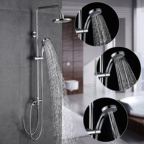 AuraLum Conjunto Ducha sin-Grifo Pared, Set de Ducha Extensible con Rociador Ducha Lluvia Redondo, Alcachofa de Ducha 3-Modos