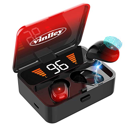 Auriculares Inalámbricos Bluetooth 5.0 Cascos In-Ear con Micrófono 2000mAh Caja de Carga Cancelación de Ruido 100H de Juego Control Táctil a Prueba de Agua Deportivos para iOS Android PC GMY, Rojo