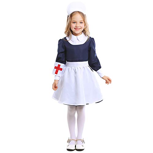 Avsvcb Cosplay Navidad Ropa para niños Juego Uniforme Azul y Blanco mucama Halloween Novedad Regalo Cosplay niña Enfermera Falda