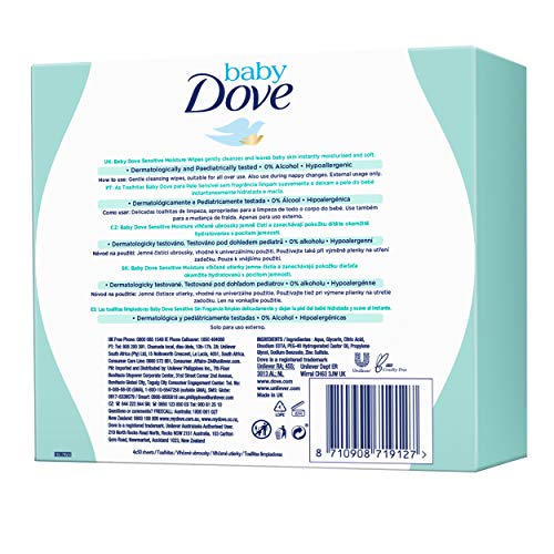 Baby Dove Toallitas para bebé Sensitive Moisture - Pack de 4 x 50 (Total: 200 toallitas)