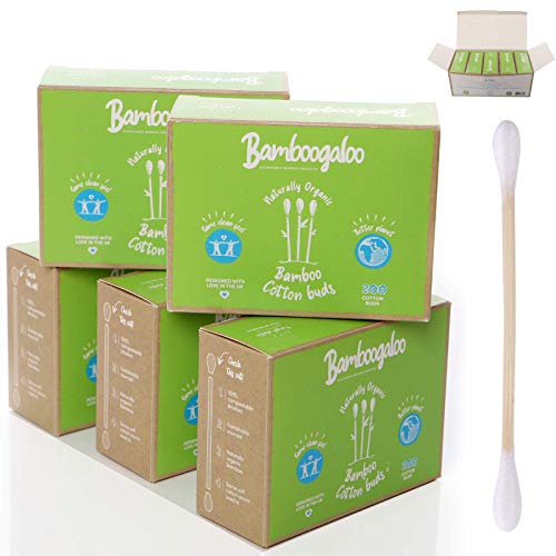 BAMBOOGALOO Bastoncillos de algodón orgánico de bambú – 100% libre de plástico, ecológico. Paquete familiar de 1000 hisopos, certificado FSC