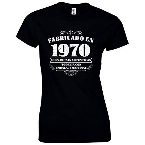 Bang Tidy Clothing Camiseta de Mujer para Regalo de 50 cumpleaños Manufactured 1970 en Negro Talla XXL