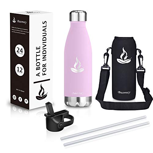 Baomay Botella Agua Acero Inoxidable Termo 750ml - Doble Aislamiento Frascos Termica para Niños, Bici Deporte, Gimnasio, Oficina | Reutilizable Botella Térmicos Frio Sin BPA (Rosa Claro)