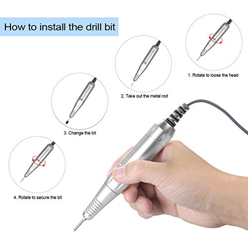 Baugger Pieza de Mano Pulidora de Uñas - Profesional Eléctrico Nail Art Drill Pen Handle File Polish Grind Machine Handpiece Manicure Pedicure Tool Nail Art Accessories S-Liver