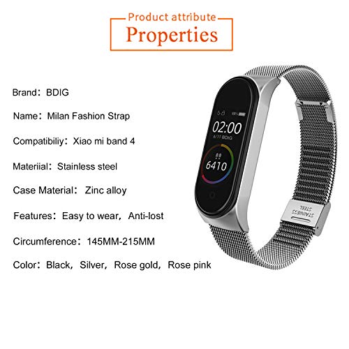 BDIG Correa Compatible Xiaomi Mi Band 4 Correas Metal, Pulsera de Acero Inoxidable Agradable para Mi Band 4 Correa (No Host)(Melan Plata)